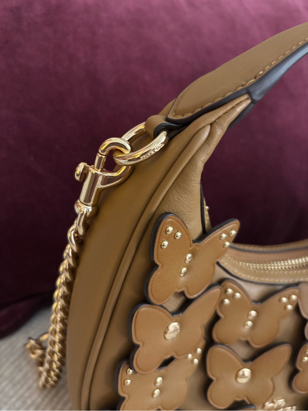 Coach Carmen Mini Crossbody Bag Butterfly Appliqué Leather Brown Gold - Picture 10 of 16